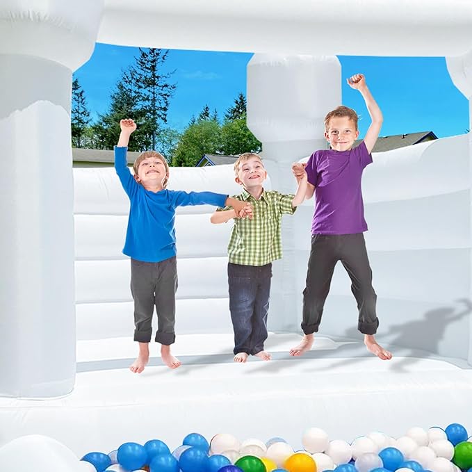 White Bounce House with Ball Pit 120x96x96 inch Commercial Grade 11x8x7.8FT)
