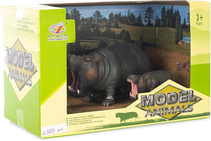 Hippo Mom and Baby Animal Figure 5 inch Children's Toy 2 Piece