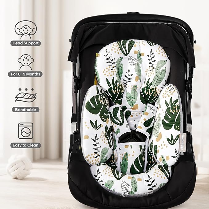 Mamatepe Infant Car Seat Insert, Baby Seat Head and Body Support for Newborn, Soft Breathable, Reversible Design, Fits for Stroller, Baby Swing, Rocker, Bassinets, Pushchair, Green