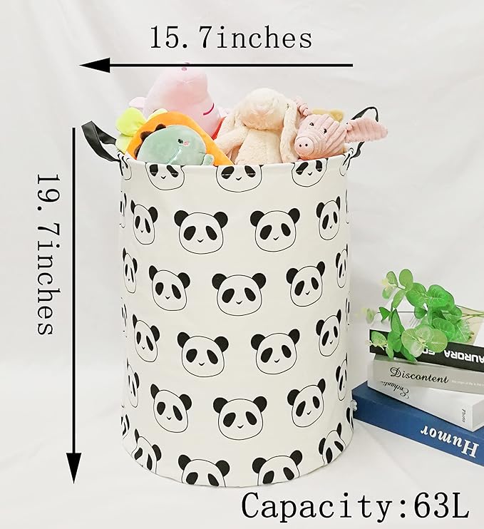 Round Panda Pattern Laundry Hamper Storage Basket Organizer Hamper Storage