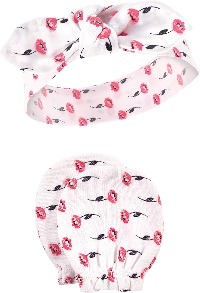 Hudson Baby Baby Girls' Cotton Headband and Scratch Mitten Set