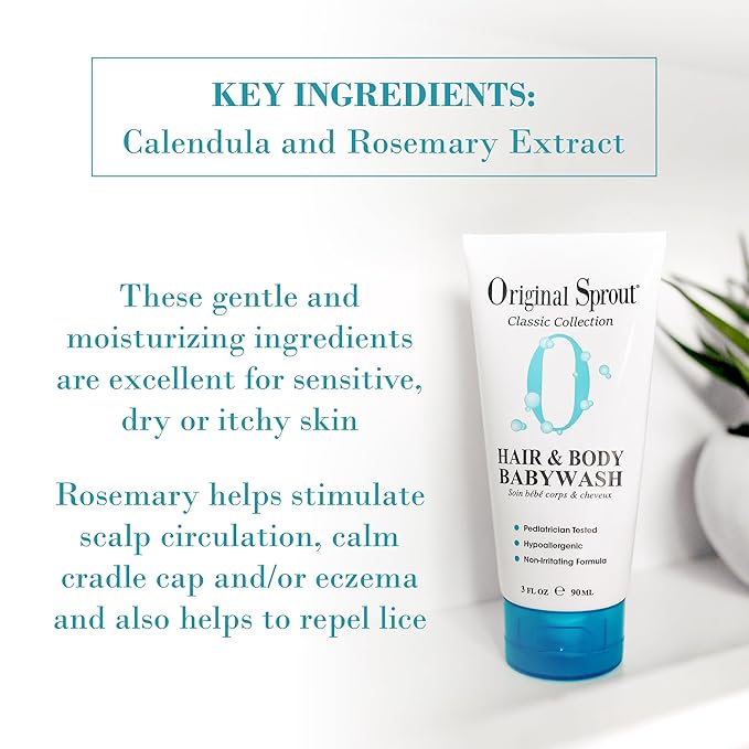 Original Sprout Baby Shampoo and Body Wash, Hypoallergenic Formula with Organic Calendula & Rosemary for Sensitive Hair & Skin 4 oz.