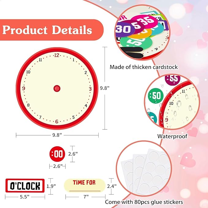 WhatSign 34Pcs Telling Time Bulletin Board Set Decoration Clock for Kids Learning to Tell Time Telling Time Teaching Practice Clock for Elementary Preschool Classroom Supplies Teachers Back to School