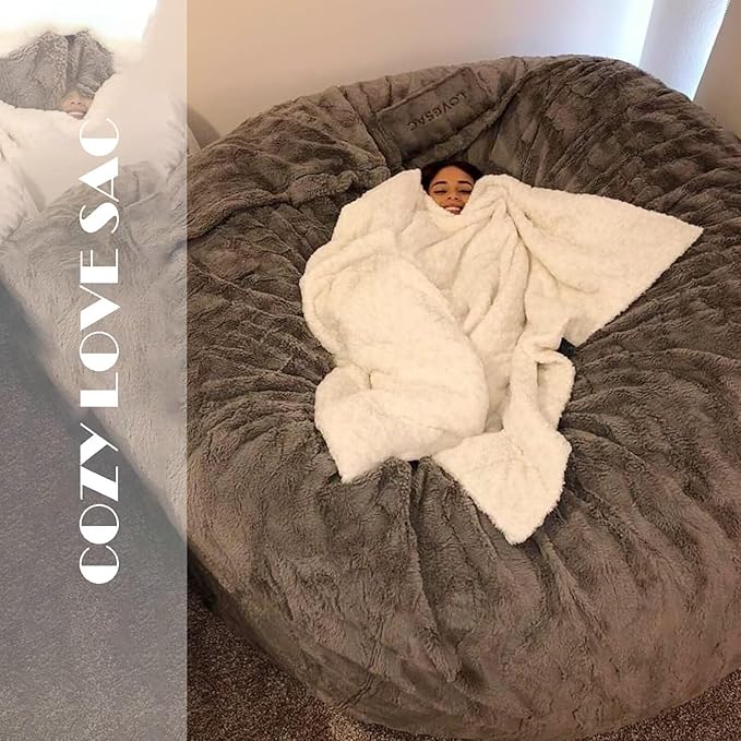 BCU Oversized Bean Bag Cover Comfy Beanbag Chair for Adults Without Filler Faux Fur Floor Chair Lazy Sofa Cover Comfy for Living Room Chairs, Dark Blue, 5FT