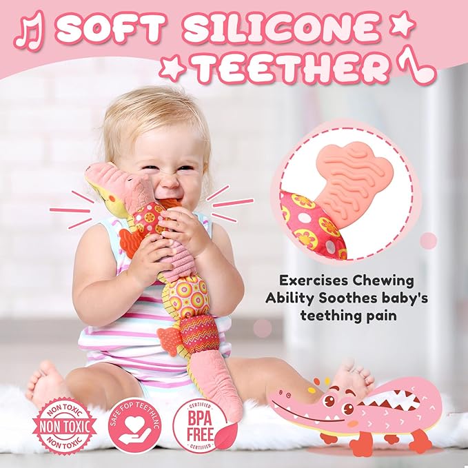 Baby Toys 0 to 12 Months, Musical Stuffed Animal Activity Soft Toys with Multi-Sensory Crinkle