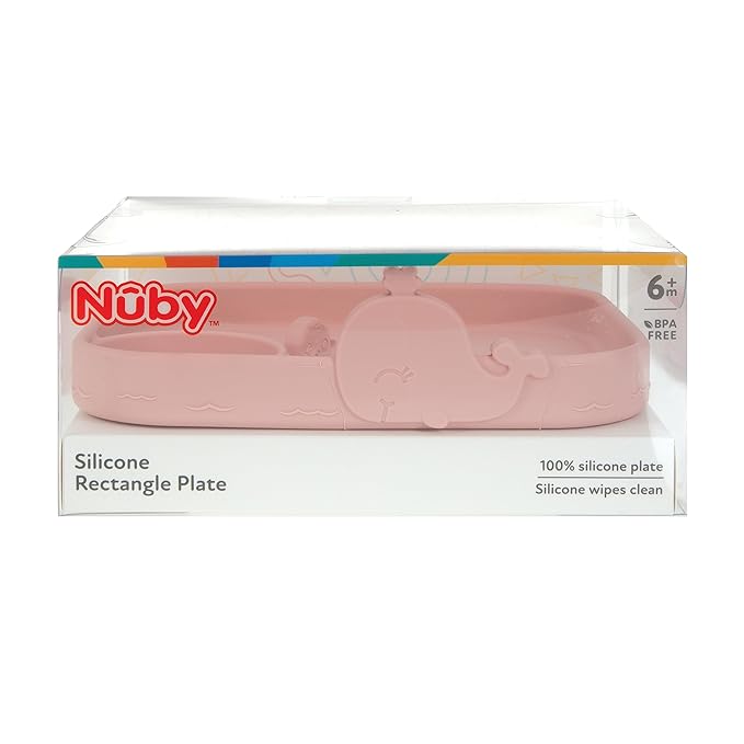 Nuby Animal Friend Silicone Round Plate - Toddler Plate - 6+ Months - Pink Whale Plate