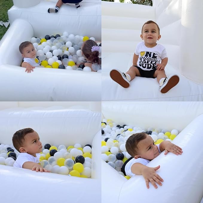 White Bounce House with Ball Pool 10x8x8FT Commercial Grade ASTM 100% PVC 10x8x8FT)