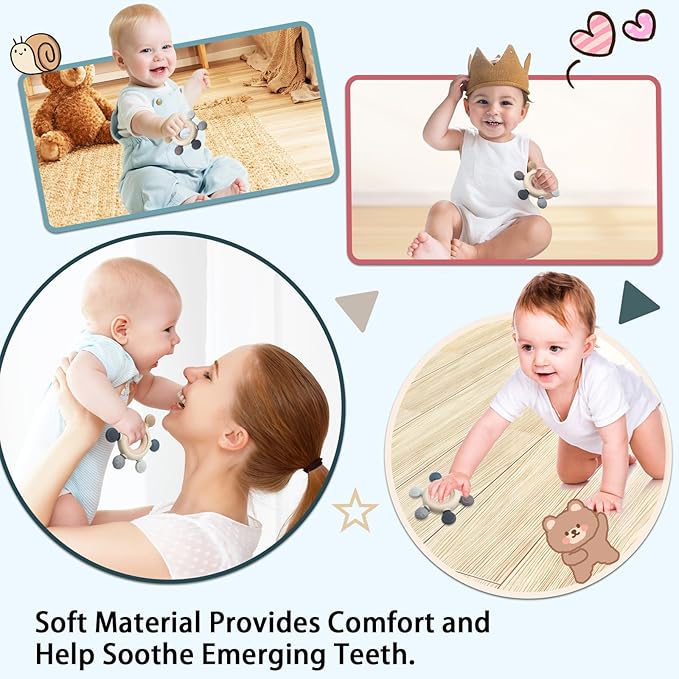 Baby Teething Toys Silicone Chewable Teethers BPA Free Silicone Rudder 0-24 Months