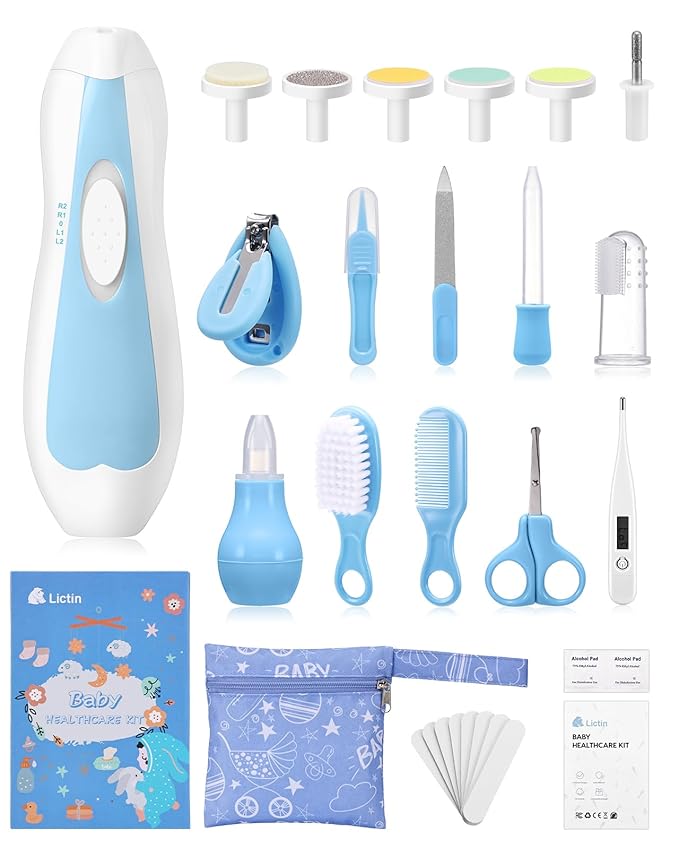 Lictin Baby Healthcare and Grooming Kit, 31 in 1 Baby Electric Nail Trimmer Set, Newborn Nursery Care Kit, Baby Essentials with Nail Clippers, Medicine Dispenser, Infant Comb, Brush