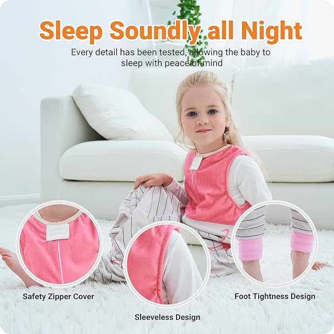 Infant Toddler Sleeping Bag, Baby Sleeping Sack Sleeveless 4 Season 1-3T, Flamingo