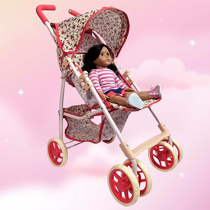 Baby Doll Stroller for Toddler Girls & Big Kids up to 8 Years Old | 28” Baby Stroller for Dolls, Toy Baby Stroller with Cute Coral Floral Print