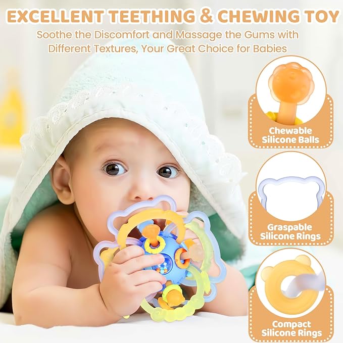Orzbow Sensory Teething Toys for Babies, Baby Montessori Toys 3-6-12-18 Months