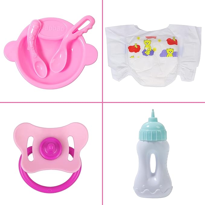UNICORN ELEMENT 8 Pcs Baby Doll Clothes and Accessories, Baby Doll Feeding and Caring Set with Baby Doll Diaper Bag