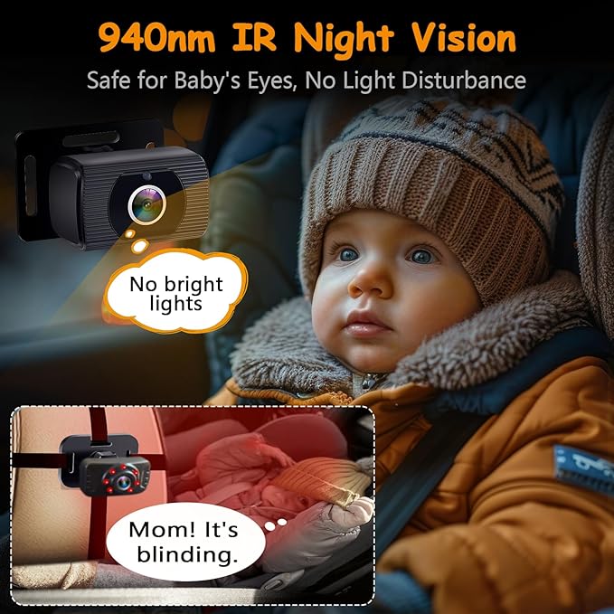 2-Kids Baby Car Camera for Seat: 6.9 Inch Ultrawide Display with Two Cameras Rear Facing - USB Powered Backseat Camera HD 1080P Easy to Install