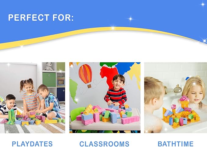 Morvat 300 Piece Colorful Soft EVA Foam Building Blocks Set, Waterproof Play Toy for Children