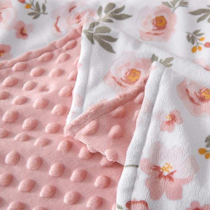 DaysU Silky Micro Soft Plush Baby Blankets for Girls with Print Floral Pattern and Soothing Raised Dots, Double Layer Bed Throws for Baby Crib 30x40 Inches