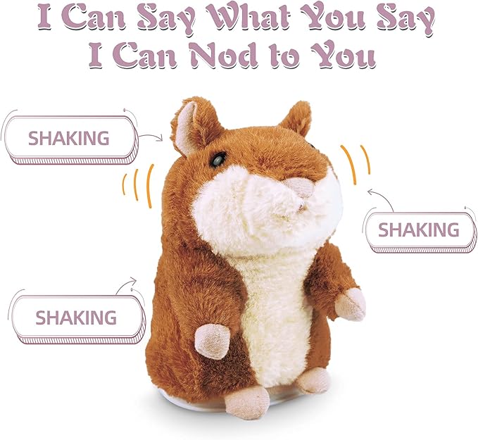 HOMILY Talking Hamster, Repeats What You Say Plush Animal Toy Electronic Hamster Mouse for Boys