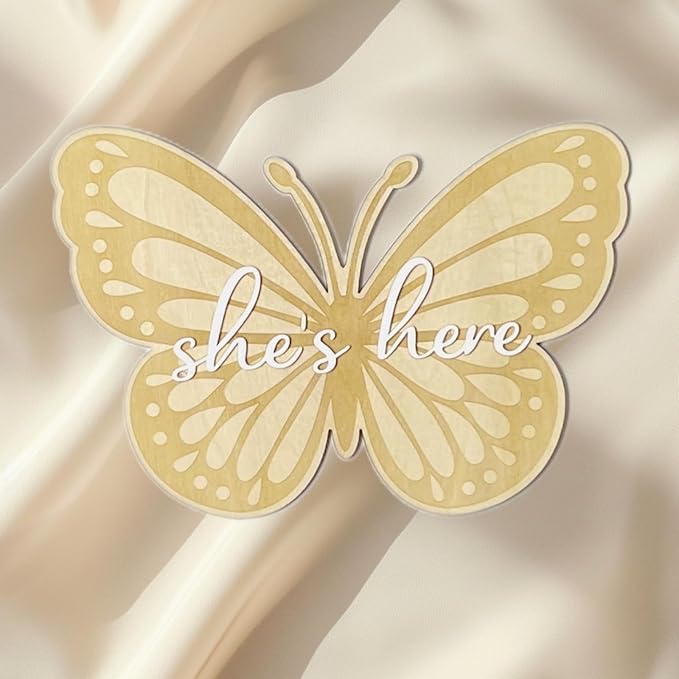 Baby Announcement Sign, She?Ös Here Wooden Sign for Hospital