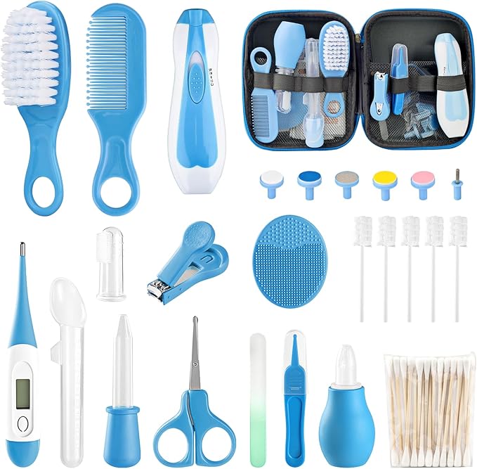 Baby Healthcare and Grooming Newborn Nursery Kits 38 in 1 Safety Electric Nail Trimmer Baby Essentials Set for Infant Toddlers Baby Boys Girls Kids Shower Gifts Blue