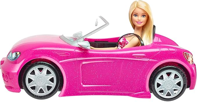 Barbie Playset with Sparkly Pink 2-Seater Toy Convertible Car Featuring Glam Details & Fashion Doll in Sundress & Sunglasses (Amazon Exclusive)