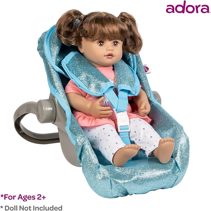 Adora Glam Sparkly & Glittery Aqua Car Seat Carrier, Baby Doll Car Seat That Fits up to 20" Dolls and Stuffed Animals 2+ -