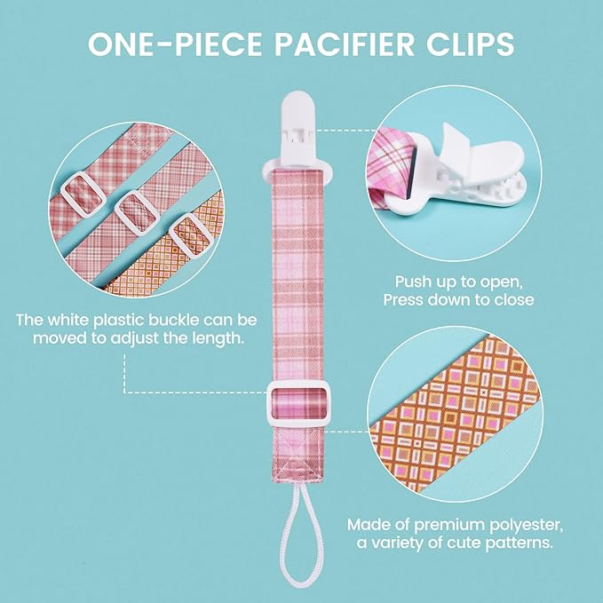 Baby Pacifier Clip with Adjustable Length Buckle,Paci Leash Binky Clips for Baby Boys and Girls 6 Gift