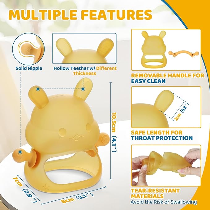 Orzbow Bunny Teething Toys for 3-12 months Baby Teether Bpa Free Food Grade Silicone, Easy to Grip Anti-Drop Hand Teething Mitten