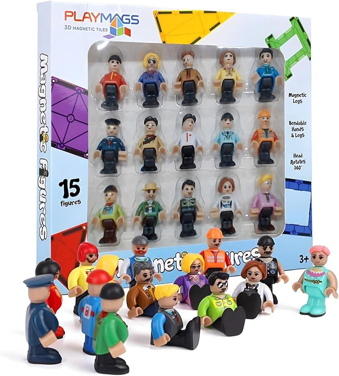 Playmags Magnetic Figures Community Set of 15 Pieces - Play People Perfect for Magnetic Tiles Building Blocks - STEM Learning Toys Children – Magnet Tiles Expansion Accessories Pack (Styles May Vary)
