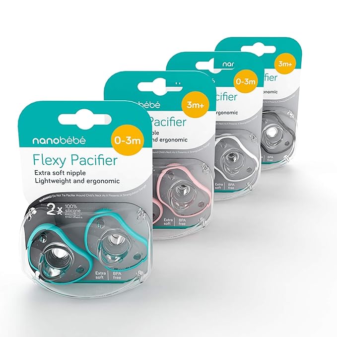 Nanobebe Baby Pacifiers 0-3 Month - Orthodontic, Curves Comfortably with Face Contour 100% Silicone 2pk,Grey