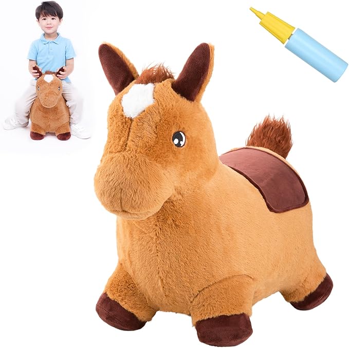 INPANY Bouncy Horse for Toddlers - Plush Brown Bouncing Horse Hopper, Ride on Animal Toys for Girls Boys