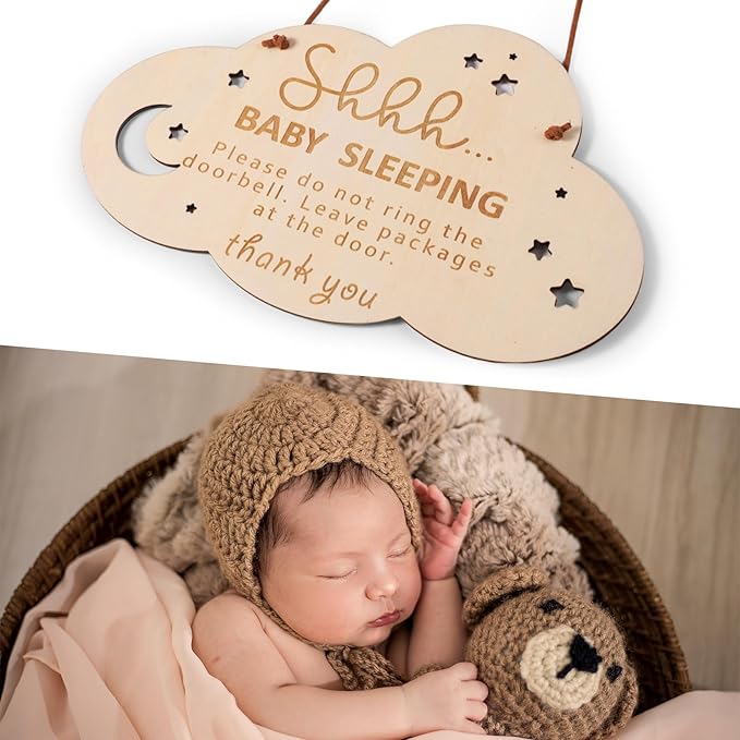Baby Sleeping Sign for Door, 8.66x5.51in Shh Sleeping Baby Door