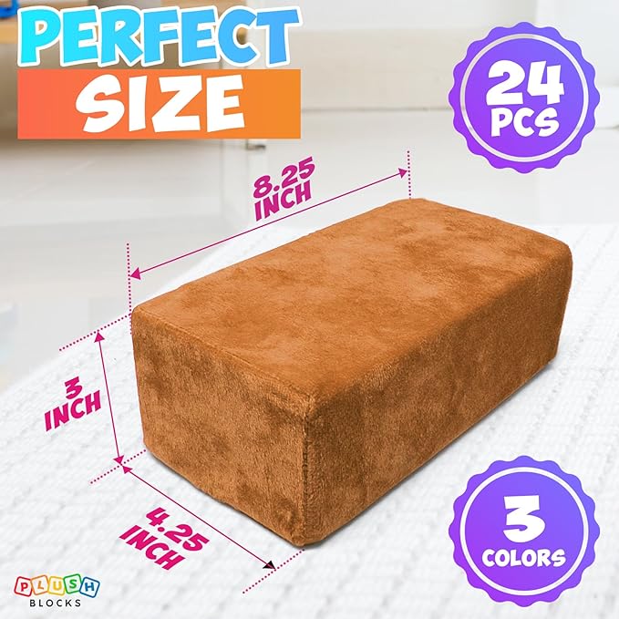 The Original Premium Plush Building Block for Kids - Certified Safe Foam Blocks in Luxuriously Soft Fabric Covers 24 (Desert)