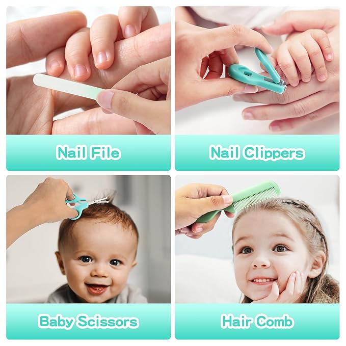 Baby Grooming Kit for Boys Girls Safety Newborn Nursery Essentials Grooming Set Gift for First-time Parents, Green 25 in 1