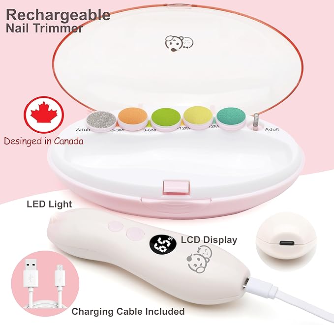Royal Angels Rechargeable Baby Nail Buffer 22 in 1, Safe Electric Baby Nail File 13 Replacements,