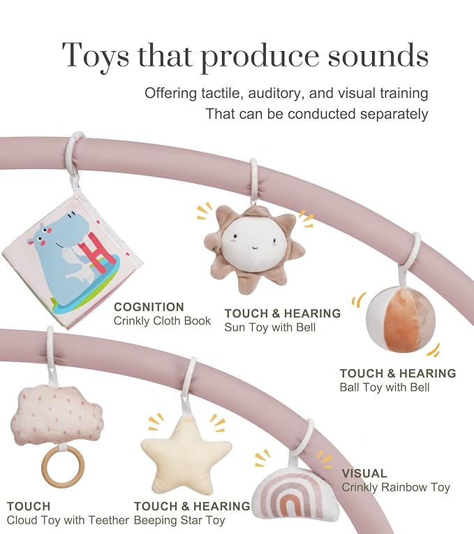 Baby Gym Play Mat, Tummy Time Mat & Pillow 4 Zone