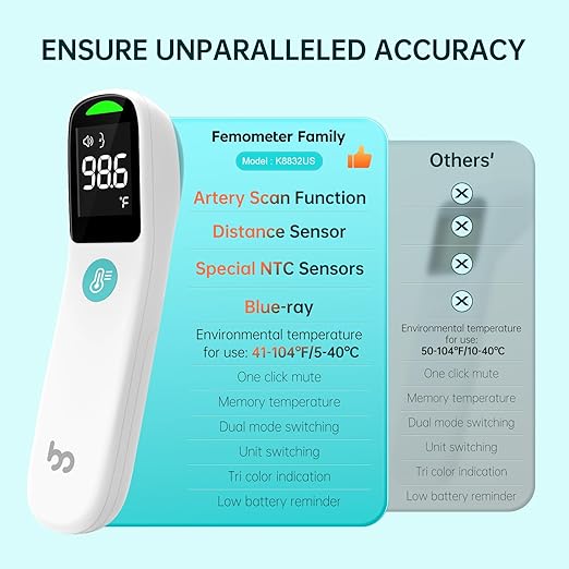 No-Touch Forehead Thermometer, 1s Accurate Reading and 3-Color Indicator 2-in-1 Infrared