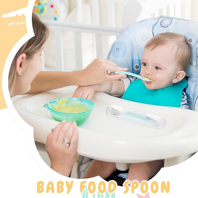 Lallisa 2 Pcs Double Head Baby Silicone Food Spoon Baby Fruit Scraping Mud Spoon Soft Feeding Food Scraper for Infants Fruit Feeding (Cyan and Blue)