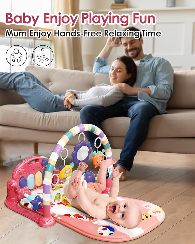 dearlomum Baby Play Mat Baby Gym,Funny Play Piano Tummy Time Baby Activity Mat with 5 Infant Sensory Baby Toys 0 to 3 6 9 12