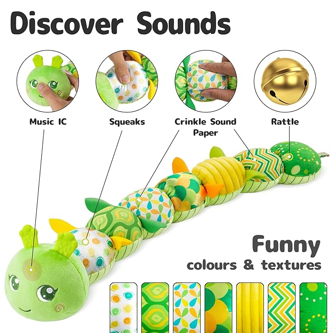 Infant Baby Musical Multi-Sensory Caterpillar, Stuffed Animal Activity Soft Toys 0-3-6-12 Months