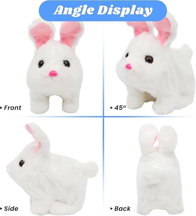 Hopearl Hopping Chubby Rabbit Interactive Electronic Pet Plush Bunny Toy with Sounds and Movements Animated Walking Wiggle Ears Twitch Nose Gifts for Toddlers Birthday, White 7''