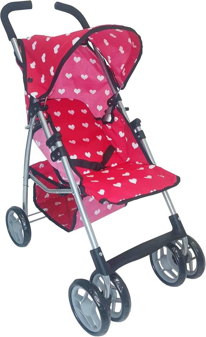 Baby Doll Stroller for Toddler Girls & Big Kids up to 8 Years Old | 28” Baby Stroller for Dolls, Toy Baby Stroller with Cute Pink Hearts Pattern