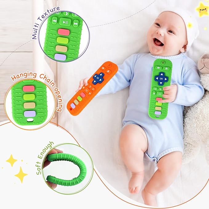 Hooku 2 Pack Remote Teether for Baby, Silicone Teethers for Babies 6-12 Months 0-6 Months,