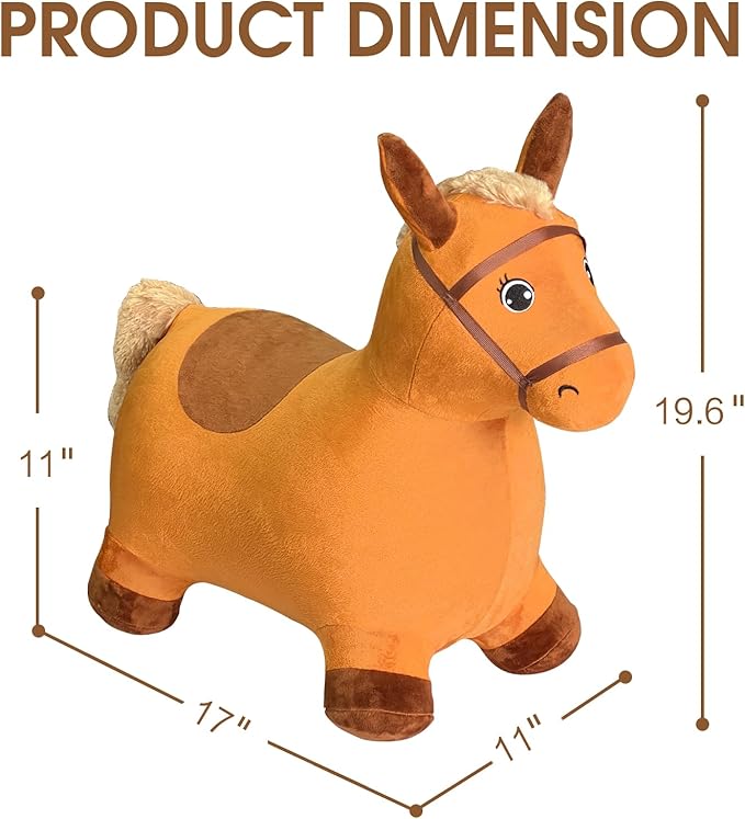 HotMax Brown Hopping Horse Toy, Inflatable Plush Bouncy Horse for Toddlers 18 Months 2 3 4 Year