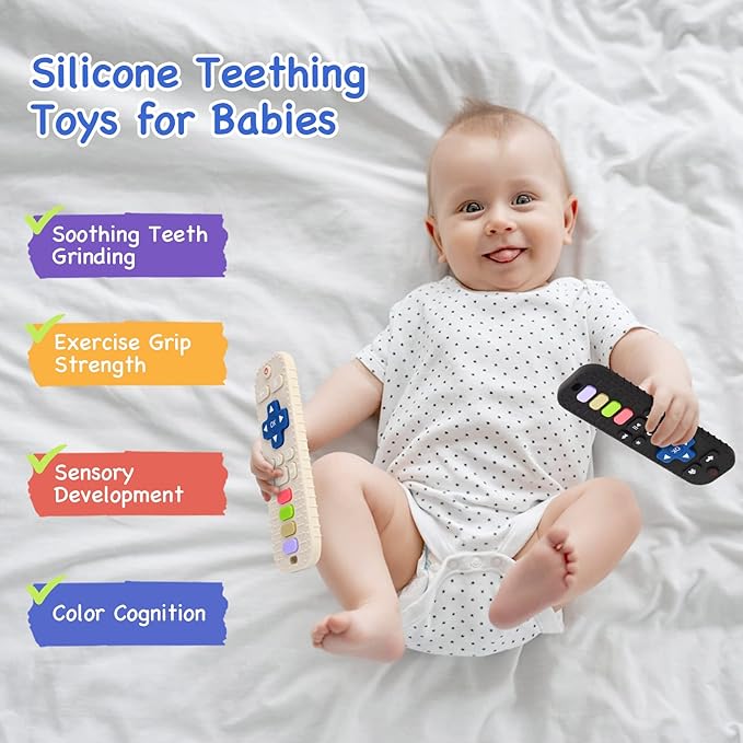 Hooku 2 Pack Silicone Teethers for Babies 0-6 Months, Teething Toys for Babies 6-12 Months 0-3 Months,