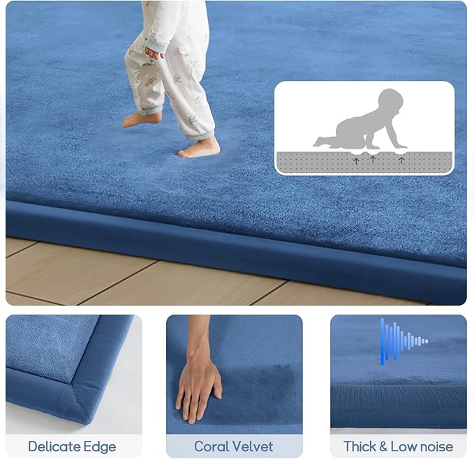 Baby Play Mat Coral Velvet Nursery Rug - 13’1” X 6’7” Memory Foam Area Rug Soft Padded Carpet