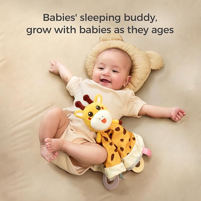 TUMAMA Baby Security Blanket Lovey,Soft Fleece Velvet Minky Dot Blanket with Stuffed Animal&Teething Rings