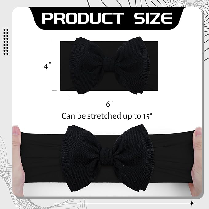YanJie Baby Girl Bow Headbands - Black, White Nylon Hair 0-6 Months