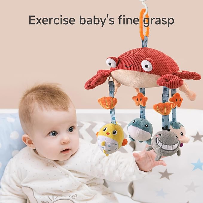 TUMAMA Baby Toys for 0 3 6 9 to 12 Months, Activity Plush Animal Stroller and Hanging Toy for Baby Car Seat Crib Travel, Sensory Learning Toy