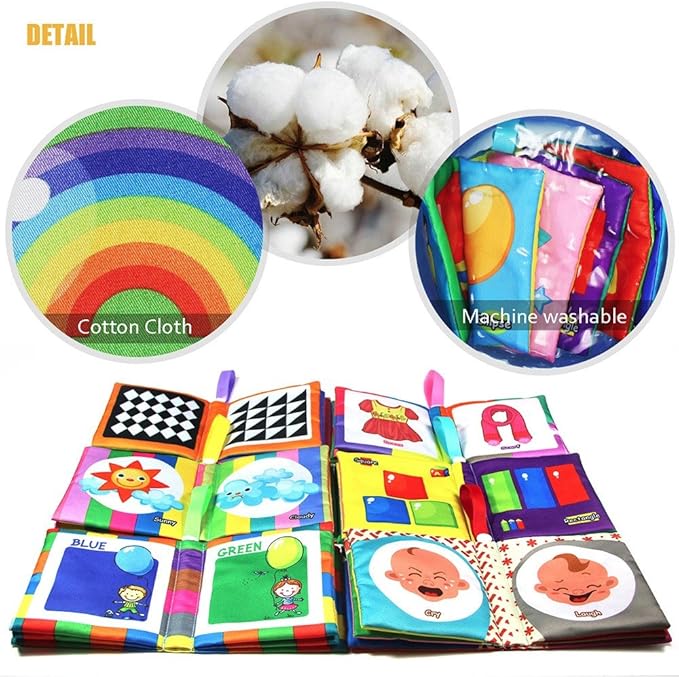 teytoy My First Soft Book, 6 PCS Nontoxic Fabric Baby Cloth Books Early Education Toys Activity Crinkle Cloth Book for Toddler