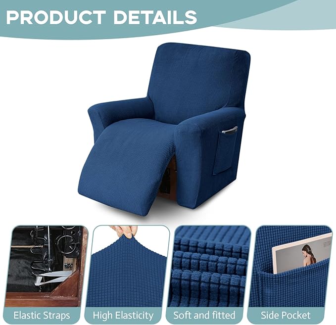 Recliner Chair Cover Lazy Boy Recliner Covers Recliner Covers for Recliner Chair 1 Piece Furniture Protector Prevent wear and pet Hair(Recliner,Classic Blue)